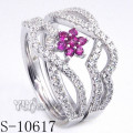 925 Sterling Silber Blume rosa Zirkonia Frauen Ring (S-10617)